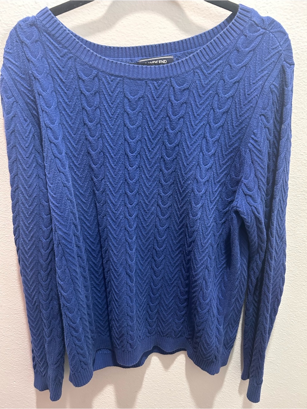 Lands' End Cobalt Blue Cable Knit Scoop Neck Sweater